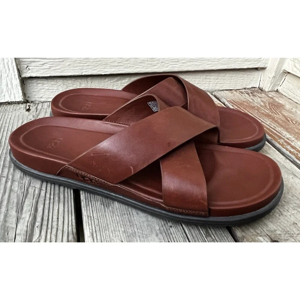 UGG Wainscott Men's 13 Slide Sandals Brown Leather 1117476